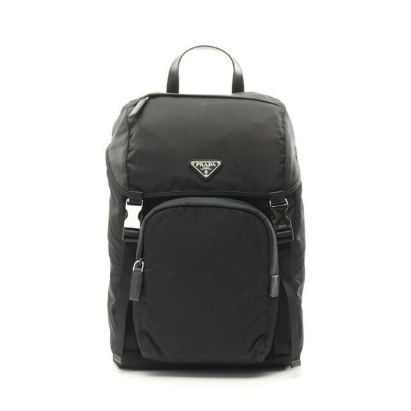 Prada Re Nylon Backpack Bag Nylon Saffiano Leather Black - Picture 1 of 4